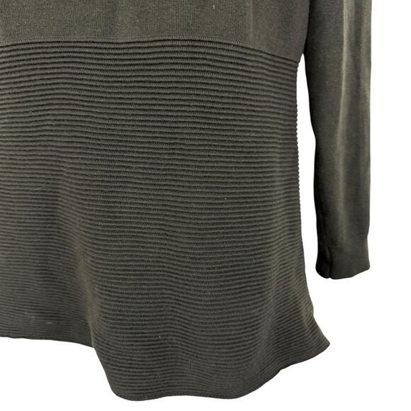 Neiman Marcus Olive Green Ribbed Zipper Shoulder Tight Knit Sweater Pullover S - Picture 7 of 16